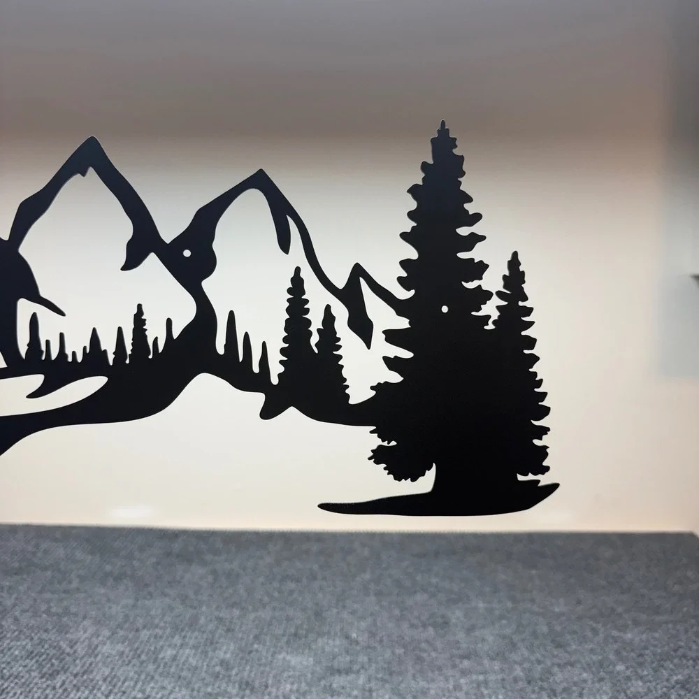 Metal Mountain Pine Tree Wall Art 16in Black Powder Coated Landscape Sign New